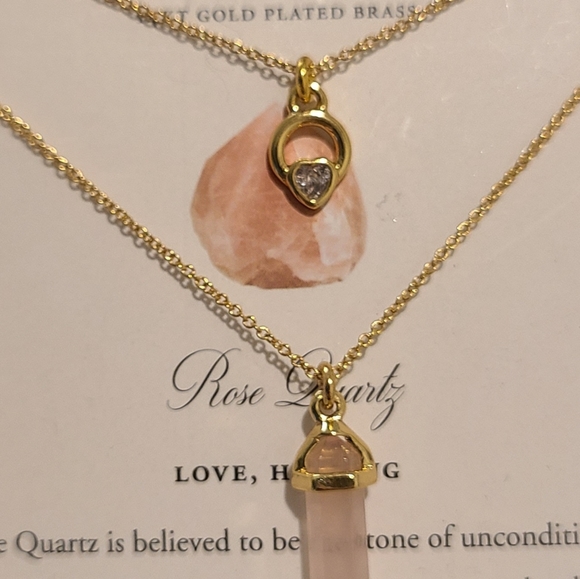 POWER OF TWO 2 Luna Norte Gold plated Necklaces ROSE QUARTZ - Picture 8 of 13